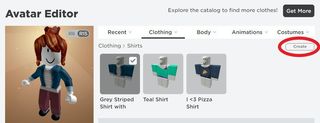 Select Create Button Above Shirts