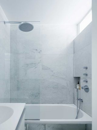 london flat small marble bathroom