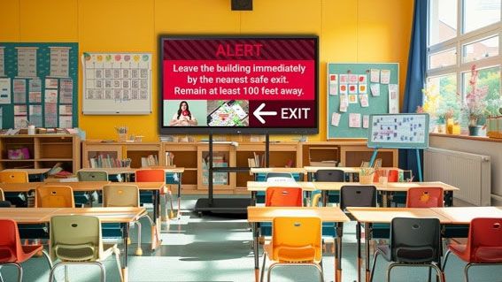 A smartboard in an elementary school classroom using LG technology for alerts. 