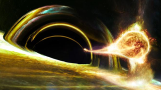 An illustration of a star being devoured by a supermassive black hole