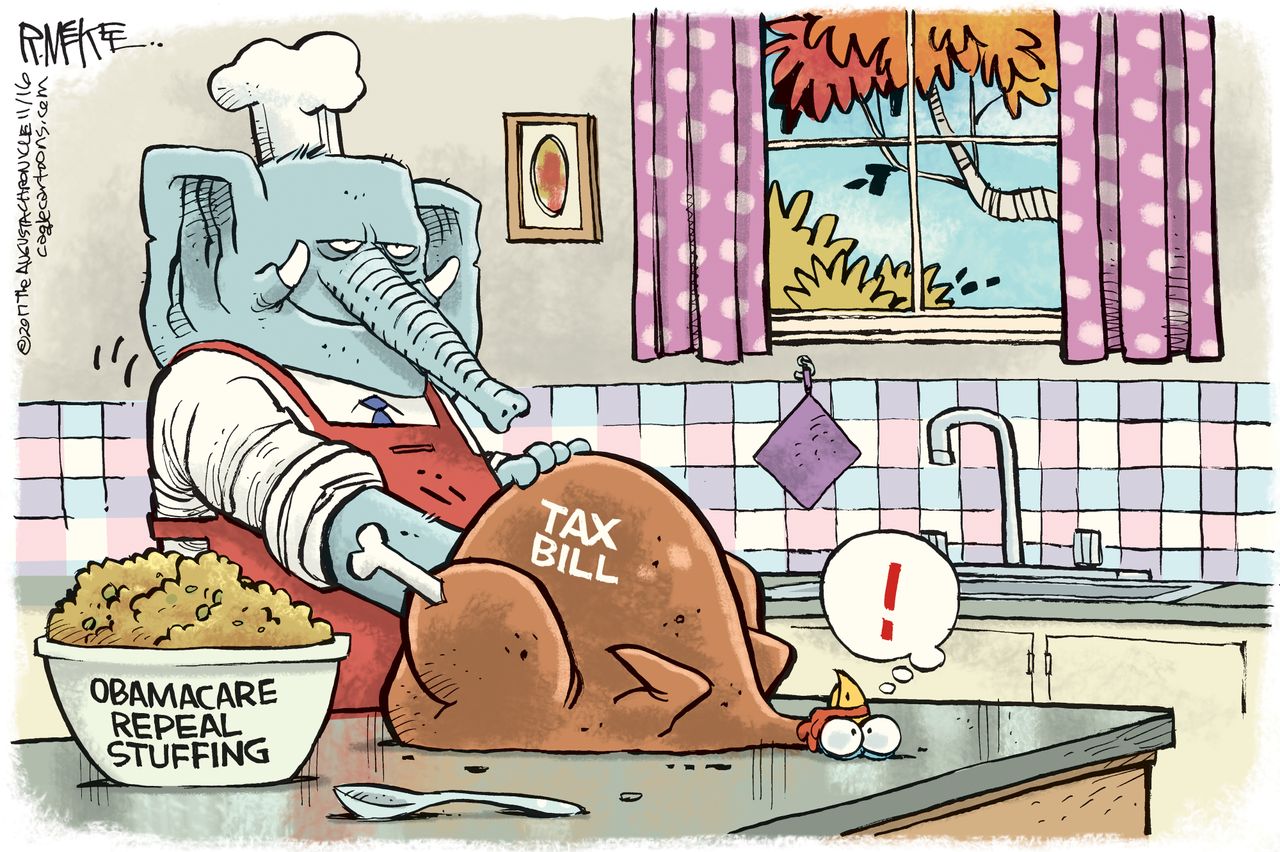 Political cartoon U.S. Thanksgiving GOP tax bill