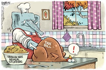 Political cartoon U.S. Thanksgiving GOP tax bill
