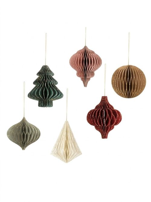 Christmas Paper Honeycomb Ornaments, Set of 6