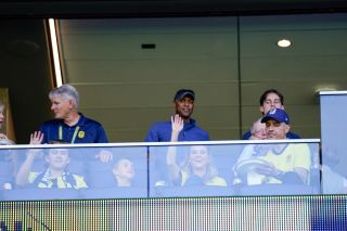 Nashville SC minority owner Reese Witherspoon (2nd from right,) with her sons Deacon Phillippe, Tennessee Toth and her husband Jim Toth, attends the Inaugural home opener game between the Philadelphia Union and Nashville SC at GEODIS park on May 01, 2022 in Nashville