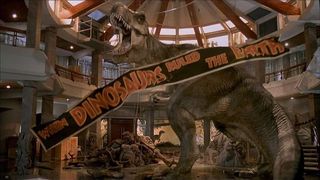 Best CG characters; a t-rex in a theme park reception