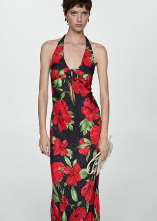 Halter-Neck Floral Dress