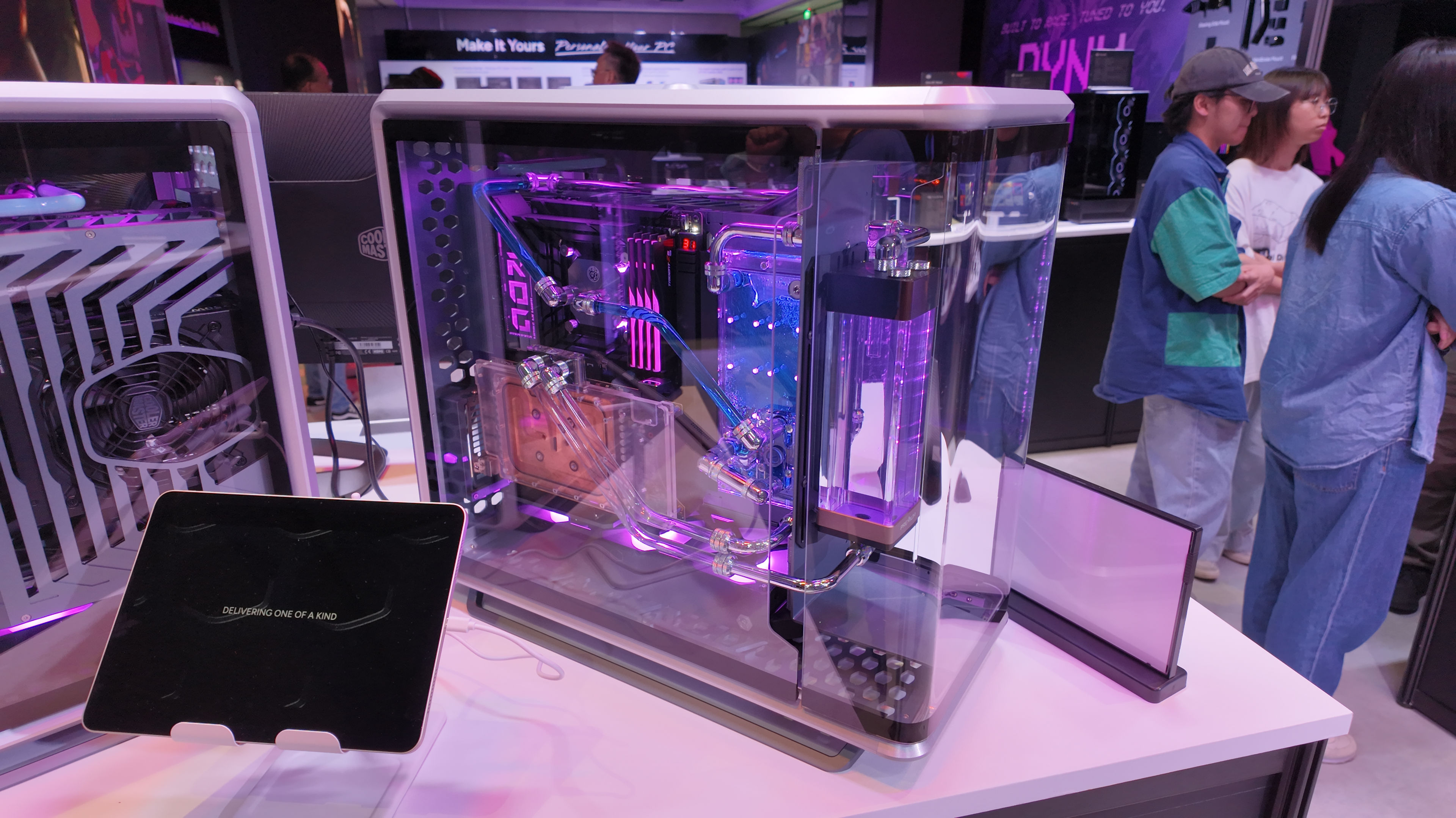 A photo of the Cooler Master MasterFrame 360 Panoramic PC case, as displayed at Computex 2025