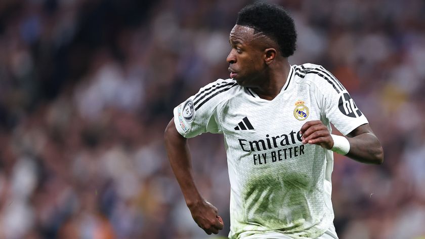  Vinicius Junior of Real Madrid during the UEFA Champions League 2024/25 League Knockout Play-off second leg match between Real Madrid and Manchester City 