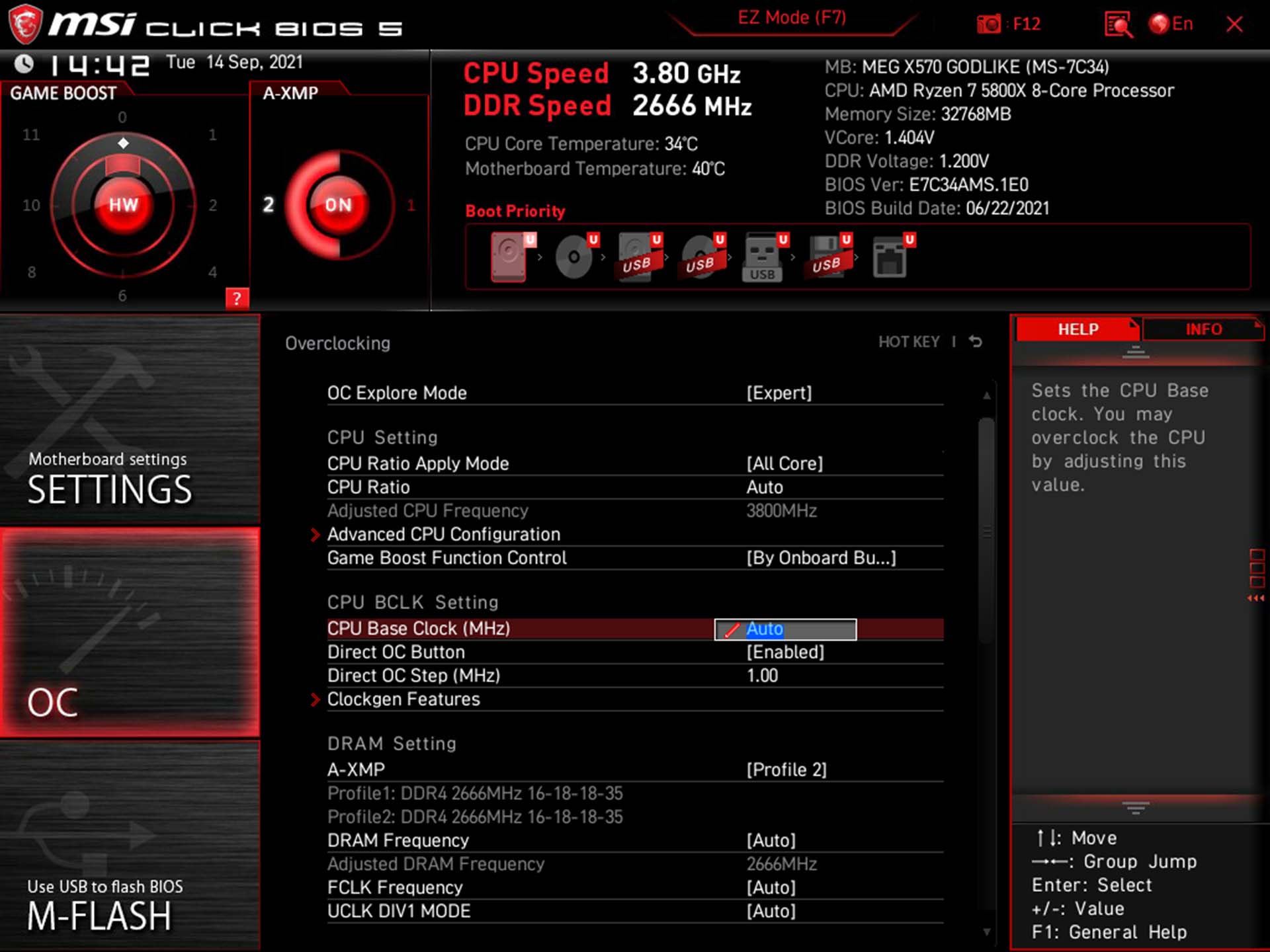 An MSI motherboard BIOS with BCLK setting highlighted