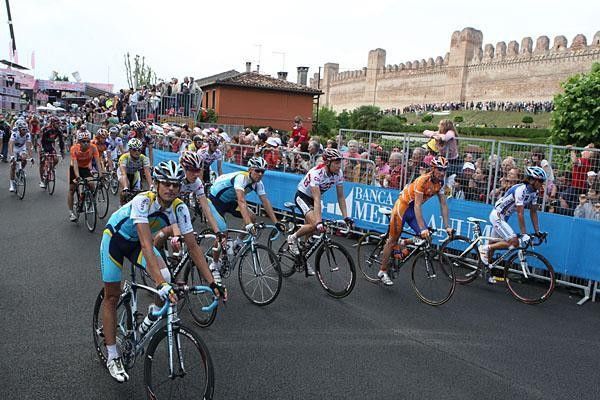 Astana riders roll out.