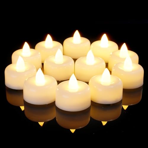 Amagic 12 Pack Battery Operated Flameless Led Tea Lights Candles Electric Fake Tealight for Votive, Christmas, Home Decor, Wedding, Table Decor