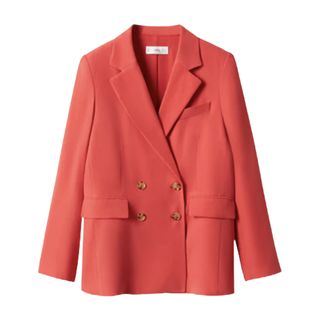 Coral double breasted long line blazer