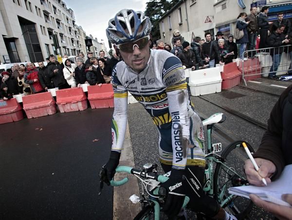 Bj&ouml;rn Leukemans (Vacansoleil-DCM) shows some road dirt after a crash on stage 2 of Paris-Nice