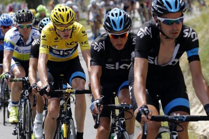 Yellow jersey Chris Froome (Sky) in the bunch