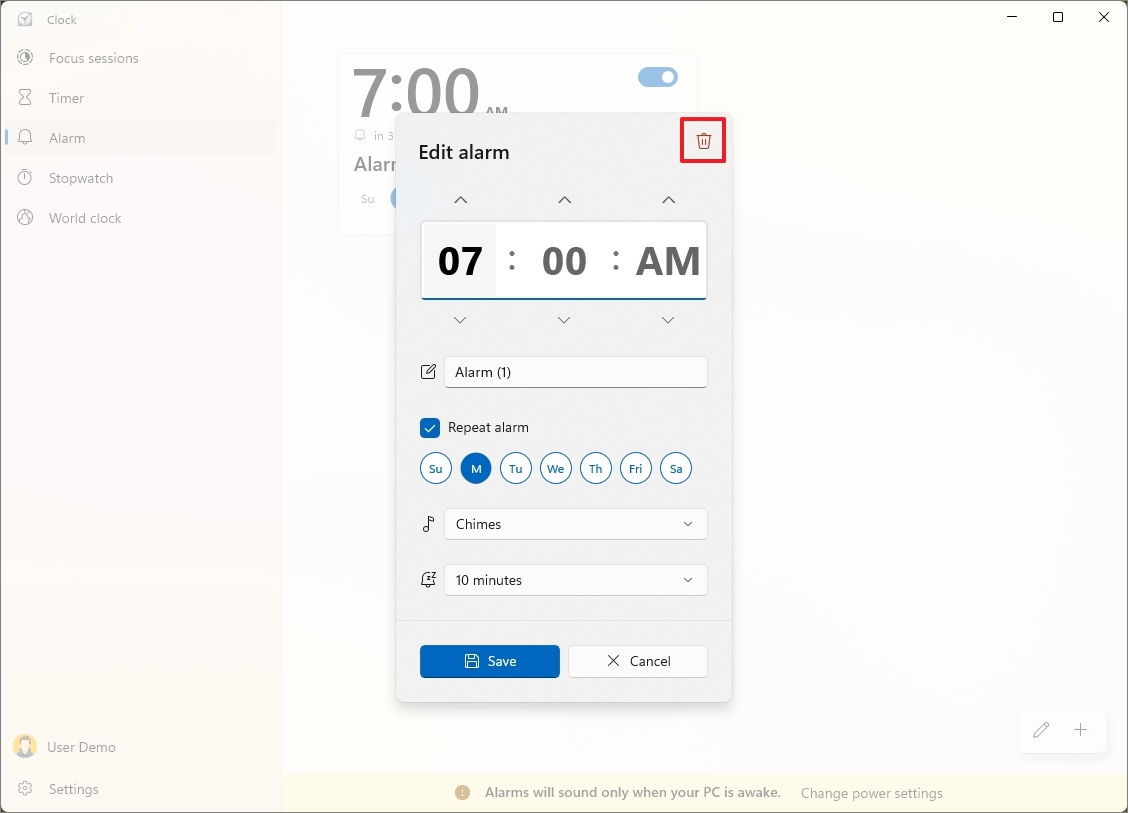 Windows 11 delete alarm