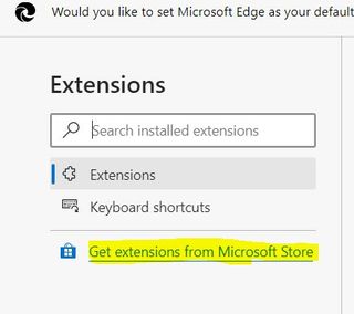 Select the Get extensions from Microsoft Store on the left-hand side of the page.