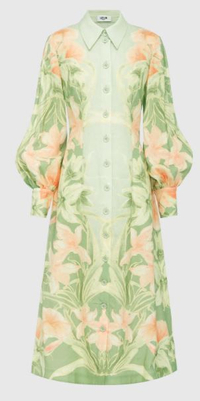 Cecilia Linen Midi Dress - Orient Print in Evergreen | $850/£667 | Leo Lin