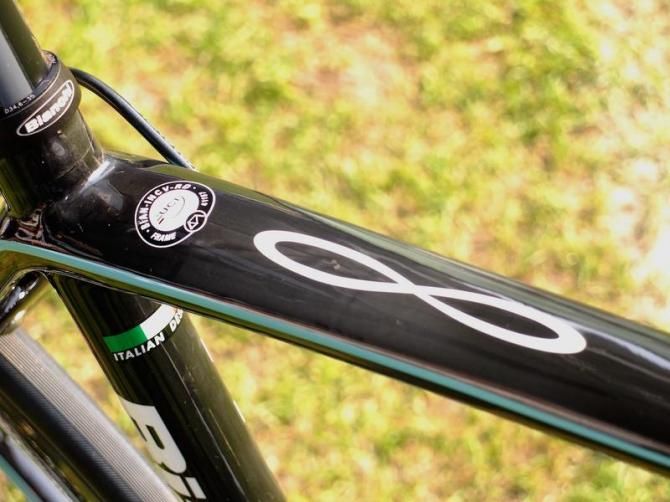 The frame's UCI approval mark, and large infinity symbol, which could prove popular in the Chinese market