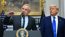 US Secretary of Health and Human Services Robert F. Kennedy Jr. (L) speaks as US President Donald Trump looks on during a news conference about prescription drug prices, in the Roosevelt Room of the White House on May 12, 2025, in Washington, DC.