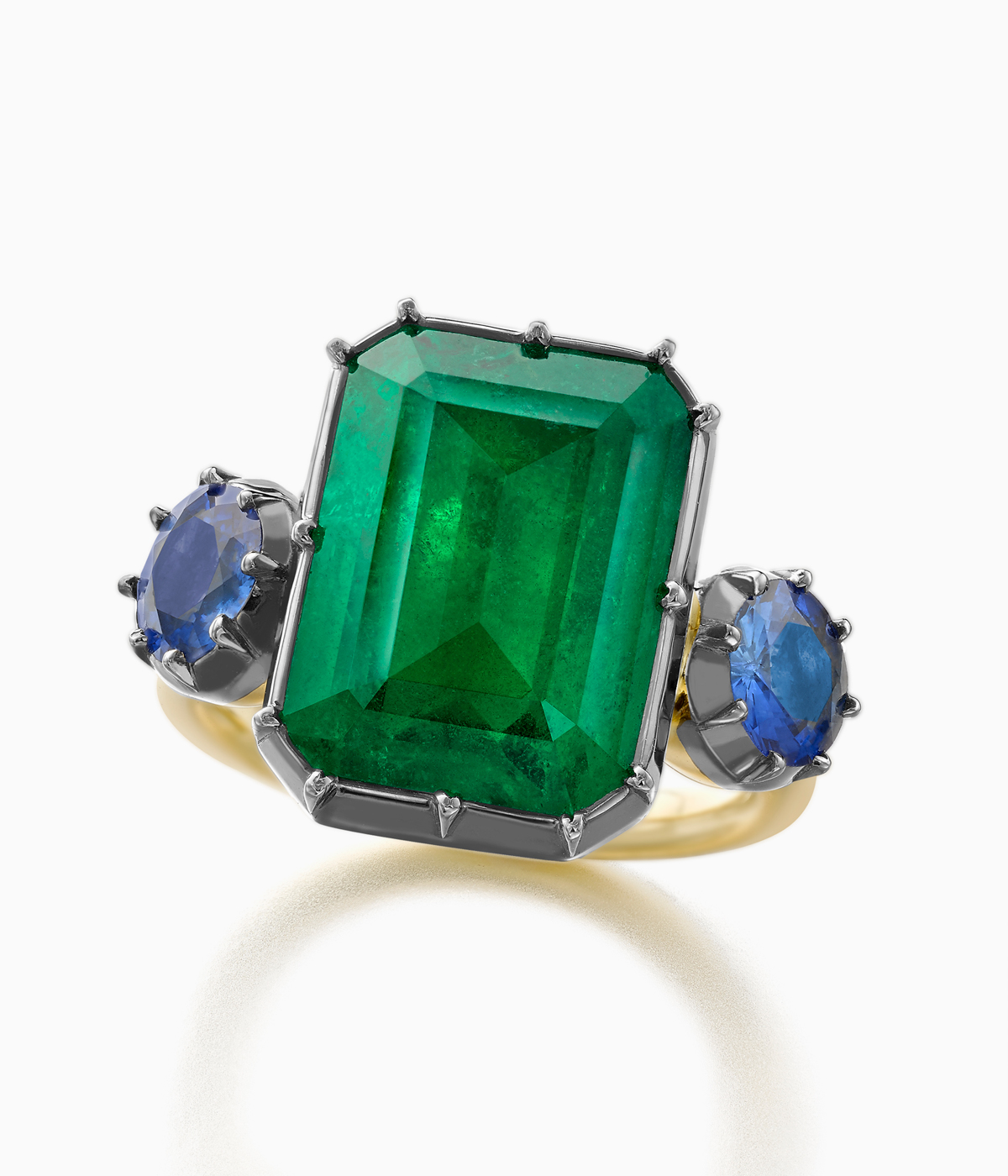 Engagement ring with green and blue stone