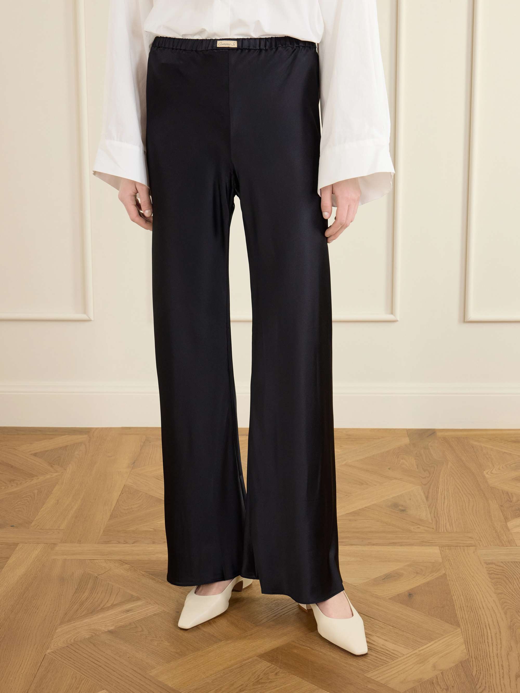 Appliqu&amp;eacute;d Silk-Charmeuse Straight-Leg Pants