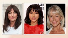 Collage of Davina McCall, Kerry Washington and Helen Mirren with the 'Banged Bob' trend