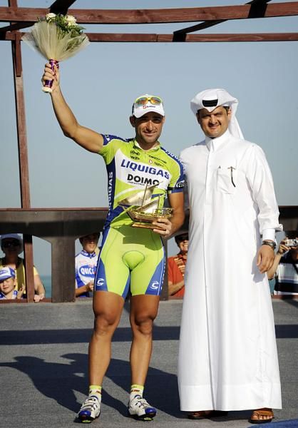Francesco Chicchi (Liquigas) stood on the podium after his second stage win in Qatar.