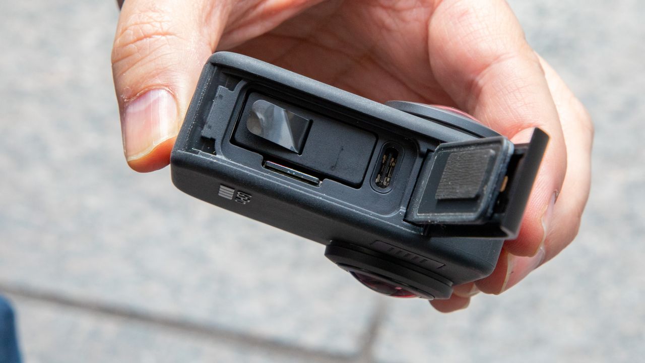 Image of the battery compartment of a GoPro Max 360-degree action camera