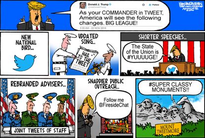 Political cartoon U.S. Donald Trump Twitter American changes