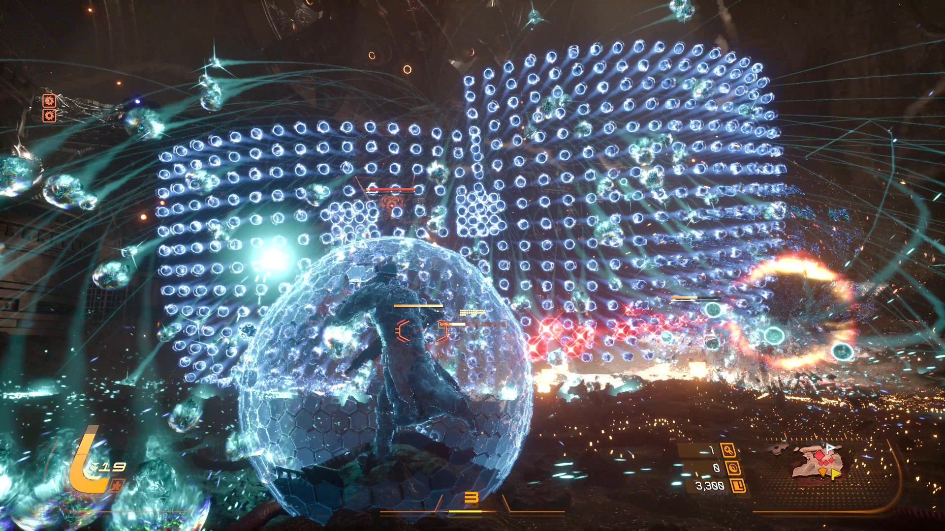 Arjun blasts through the Ancient Depths in Saros, an abandoned, mechanical mining environment, while avoiding orbal energy blasts