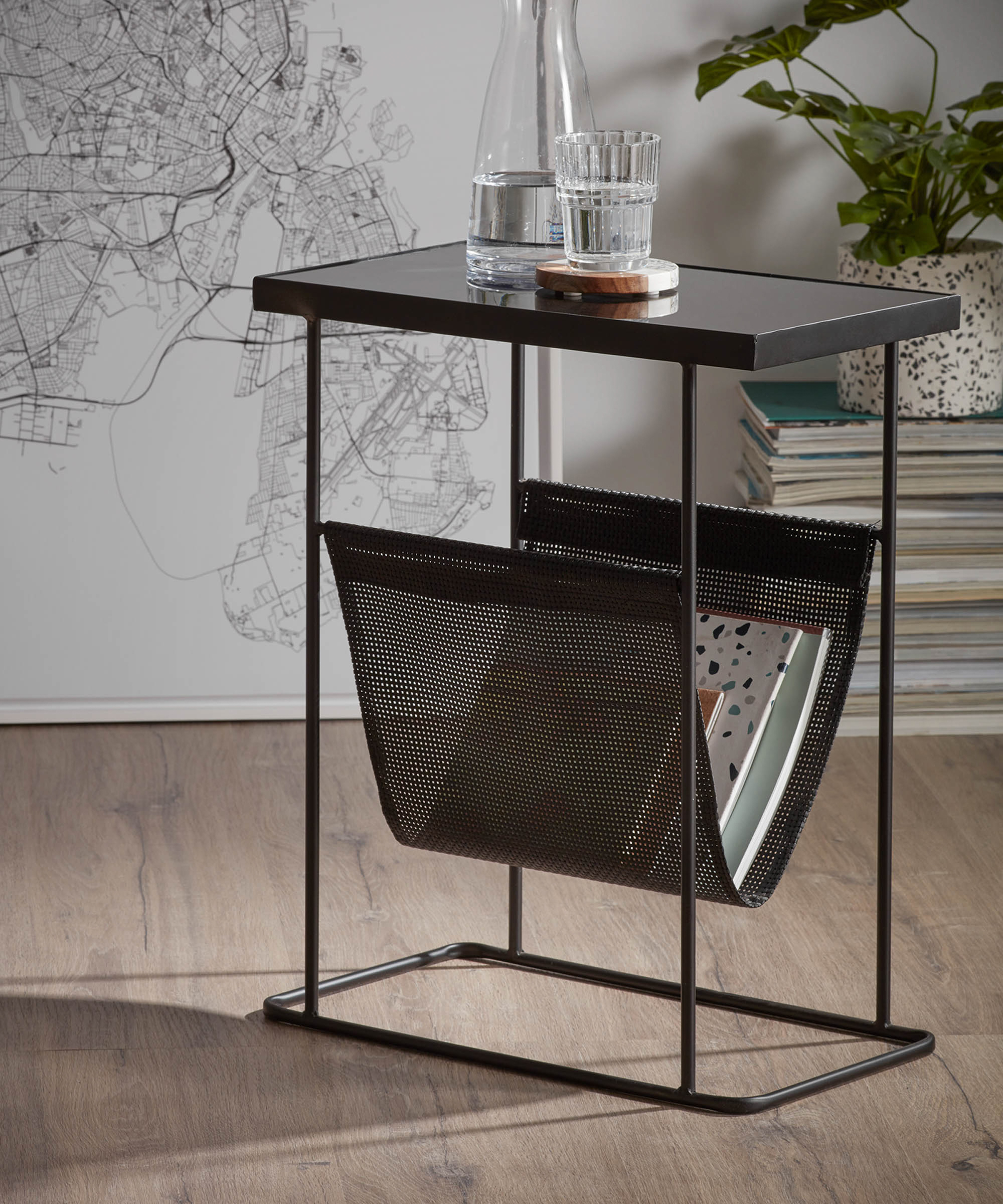 Vogue metal side table with magazine storage space by Cuckooland