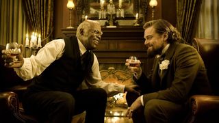 Samuel L. Jackson as house slave Stephen drinks whiskey in a southern mansion in Django Unchained