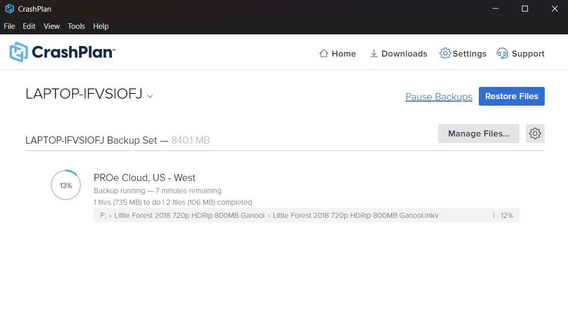 Backup in progress on CrashPlan