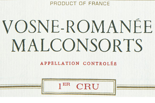 Vosne Roman&amp;eacute;e Malconsorts wine label