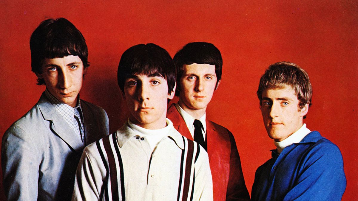 Photo of The Who; L-R: Pete Townshend, Keith Moon, John Entwistle, Roger Daltrey - posed, studio, group shot