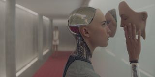 Robotic Ava (Alicia Vikander) ponders her humanity in Ex Machina