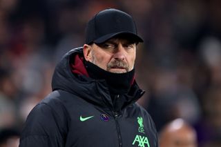 Juergen Klopp, Manager of Liverpool, looks on prior to the Premier League match between Sheffield United and Liverpool FC at Bramall Lane on December 06, 2023 in Sheffield, England. (Photo by George Wood/Getty Images)