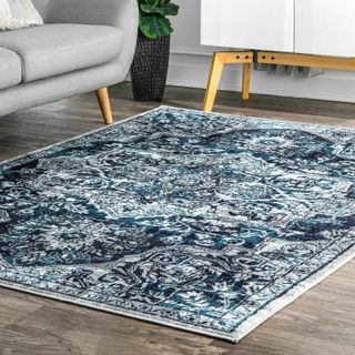 nuLOOM Transitional Medallion Maryanne Area Rug in Blue in living room