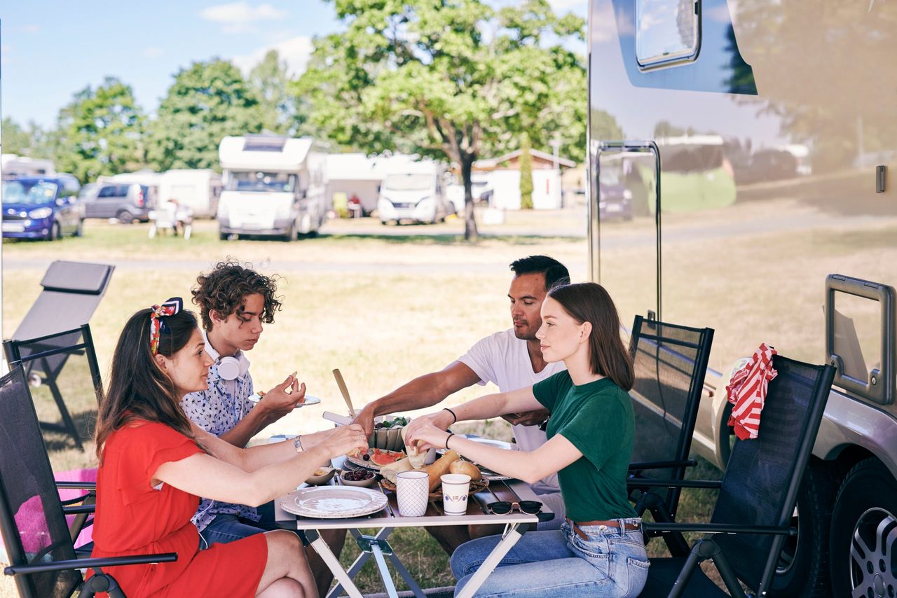 a family enjoying caravan parks re-opening