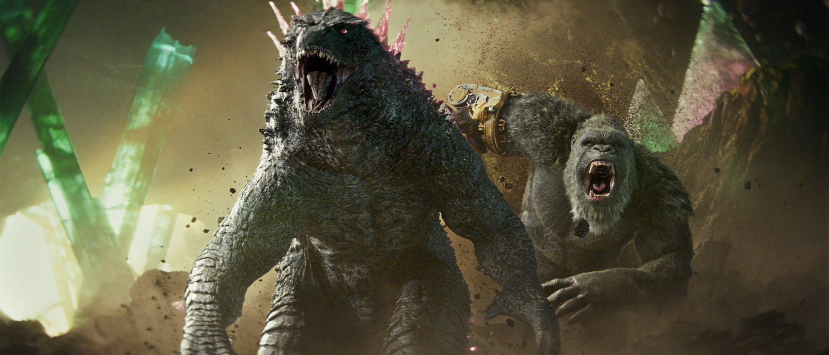 Godzilla and Kong running into action in Godzilla x Kong: The New Empire.