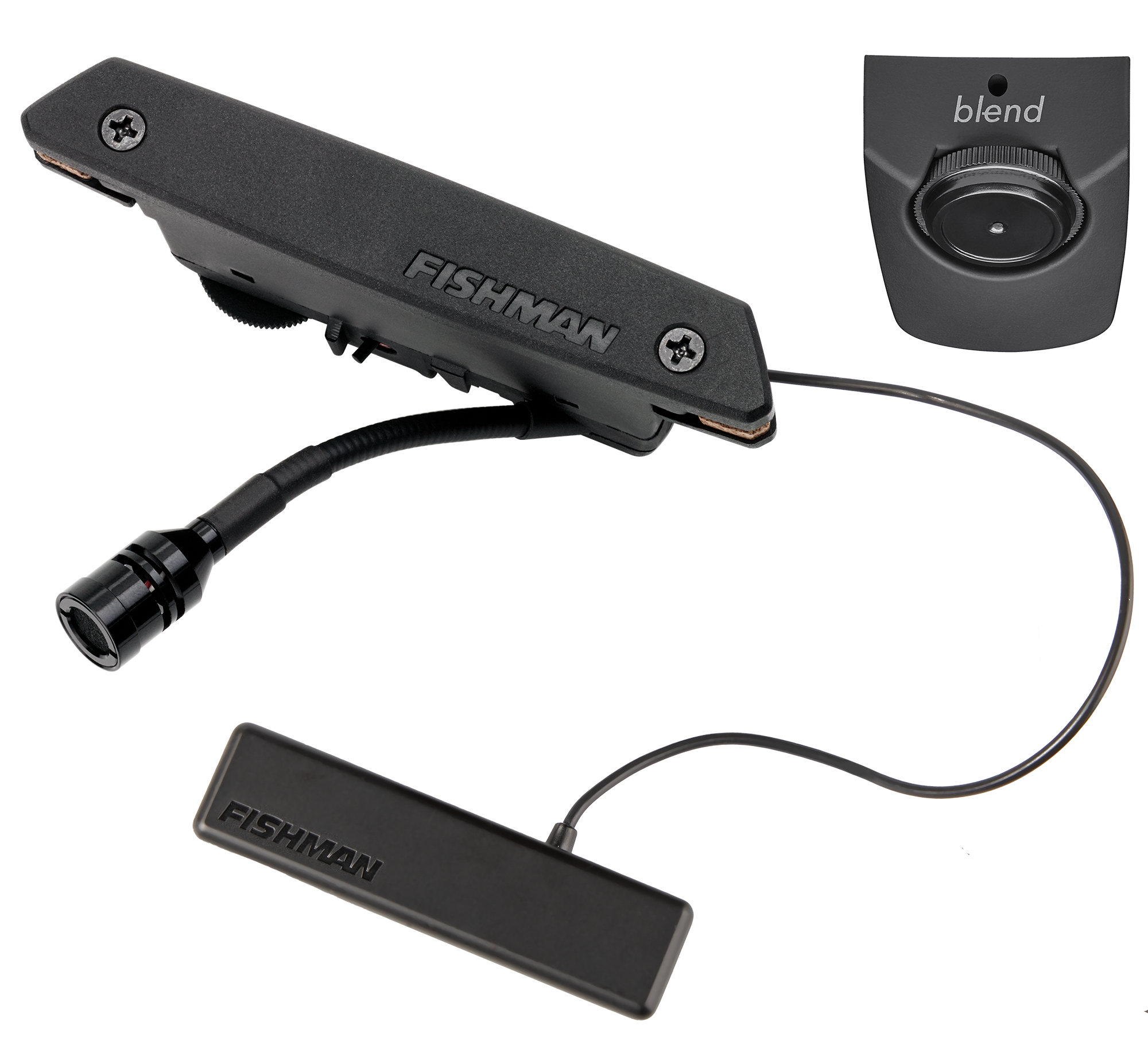 A photo showing the elements of the Fishman Jon Gomm Powertap Ear Pro pickup system