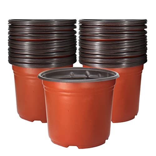 Huvai 50 Pack 1 Gallon Plastic Plant Nursery Pots Thickened Soft Plastic Plant Pots With 50 Pcs Waterproof Plastic T-Type Plant Tags and 2pcs/set Transplanting Digging Mini Tools