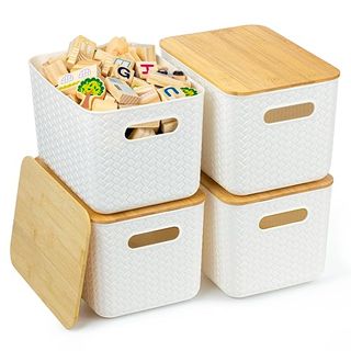 4 Packs Storage Bins With Bamboo Lids