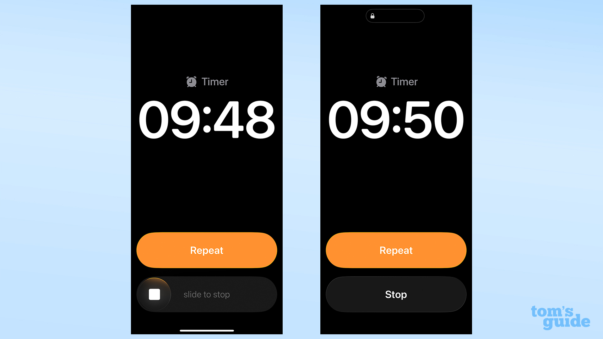 iOS 26.1 timer slider and button versions