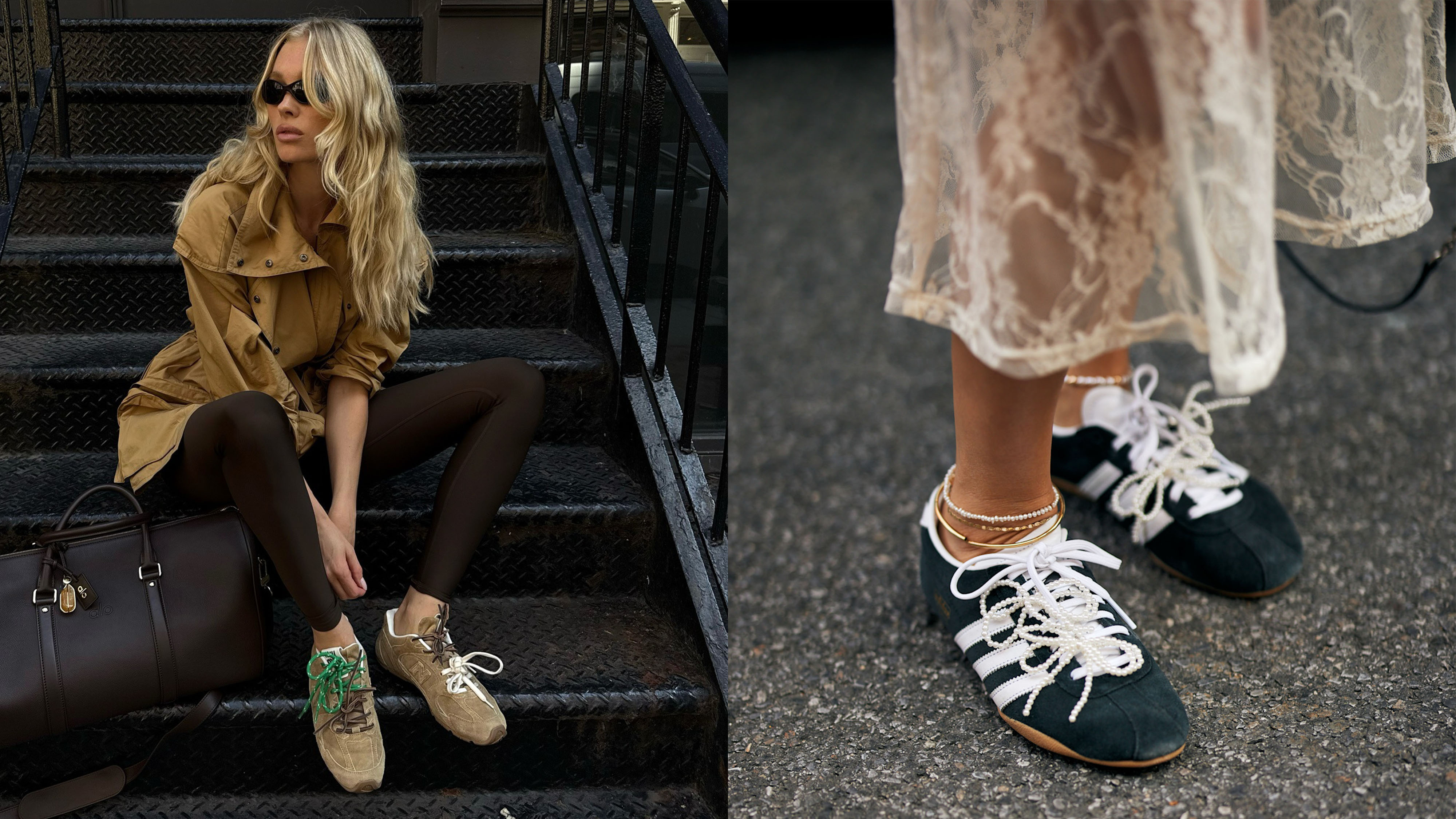Women in suede sneakers.