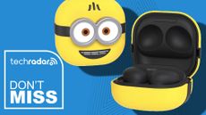 Samsung Galaxy Buds 2 Pro Minions edition on blue background