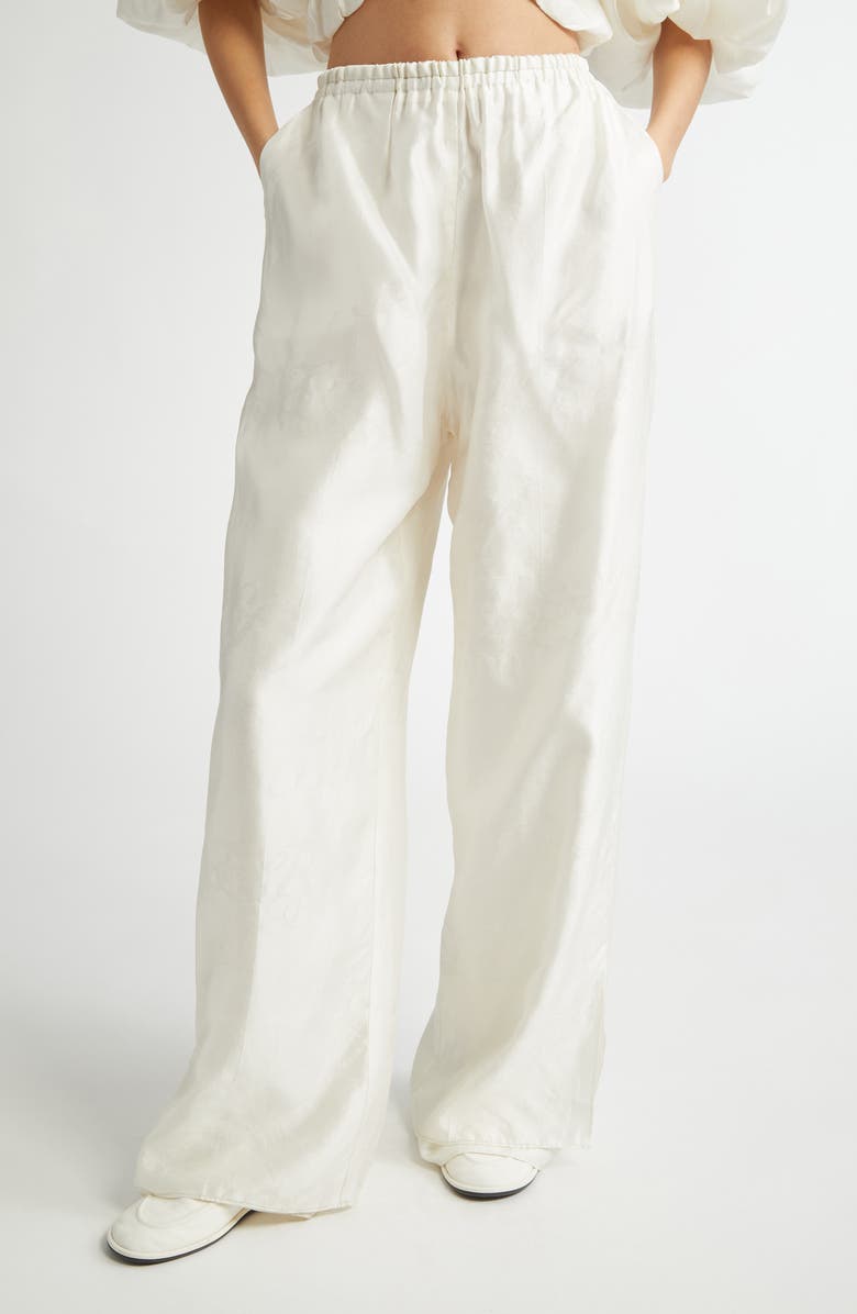 Jacquard Elastic Waist Wide Leg Silk Pants