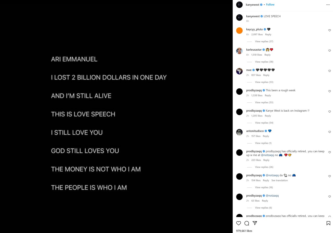 Kanye West Instagram Post
