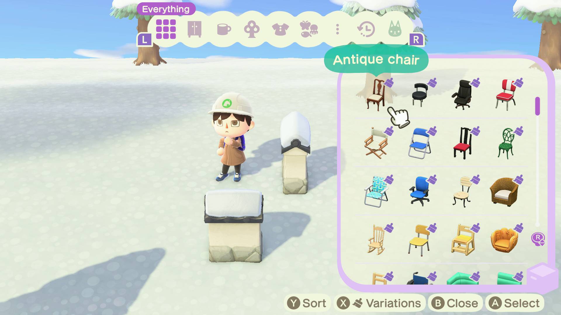 Animal Crossing New Horizons slumber island villager placing furniture from collection