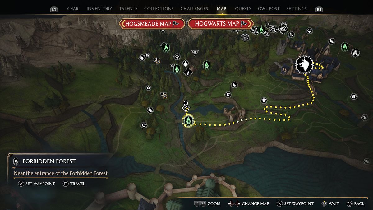 hogwarts legacy map showing forbidden forest location